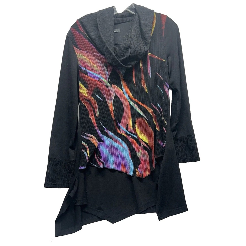 Calessa Women's Small Black/Multicolor Cowl Neck Top Blouse Shirt (B2)